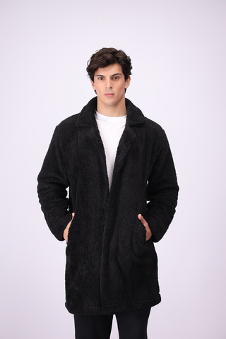 Plush Comfort Long Fur Unisex Coat - Black