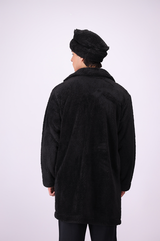 Plush Comfort Long Fur Unisex Coat - Black