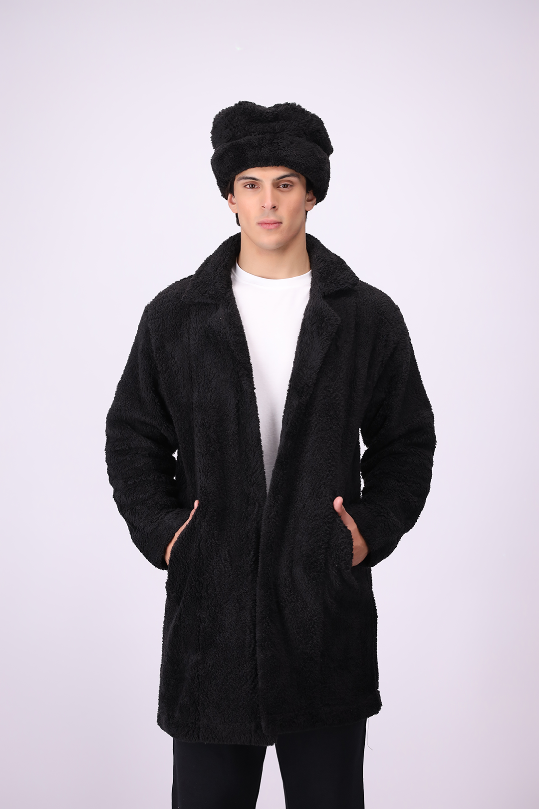 Plush Comfort Long Fur Unisex Coat - Black