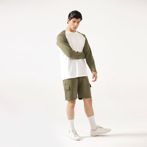 Olive White Relax Fit Raglan