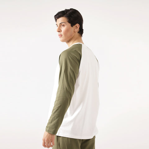 Olive White Relax Fit Raglan