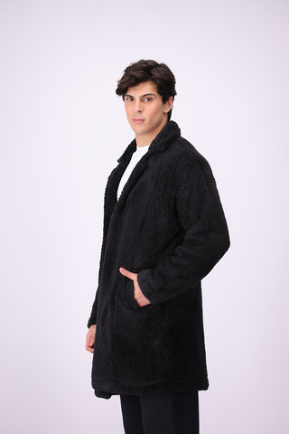 Plush Comfort Long Fur Unisex Coat - Black