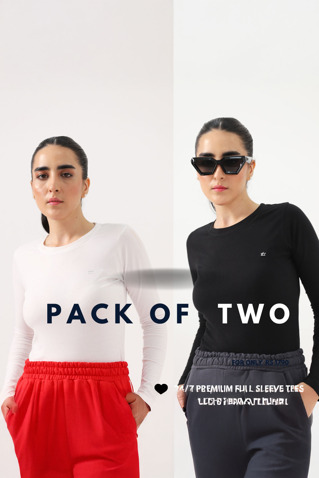 Pack of 2 - 24/7 Women's Full Sleeve - White & Black