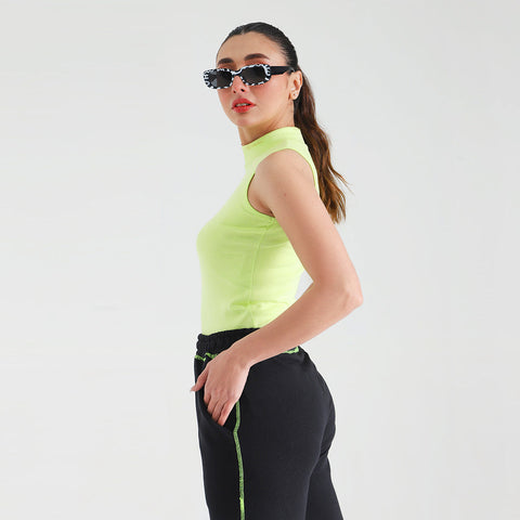 Neon Ribbed Sleeveless Mock Neck Top