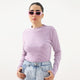 Pink Striped Mock Neck Long Sleeve Top