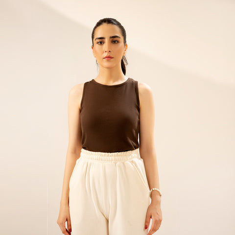 Brown Ribbed Tanktop