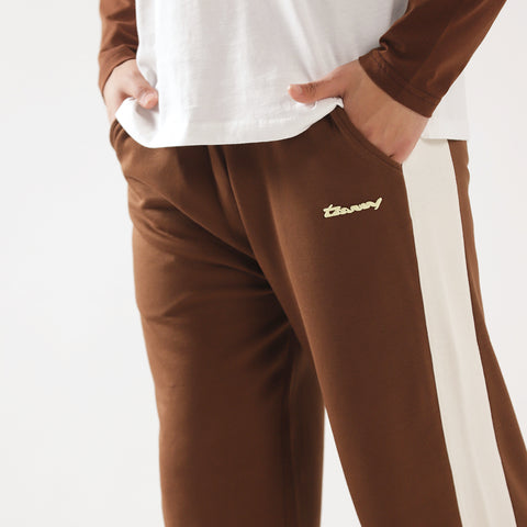 Brown Wide Leg Contrast Panel Unisex Trouser