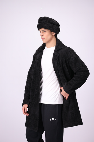 Plush Comfort Long Fur Unisex Coat - Black