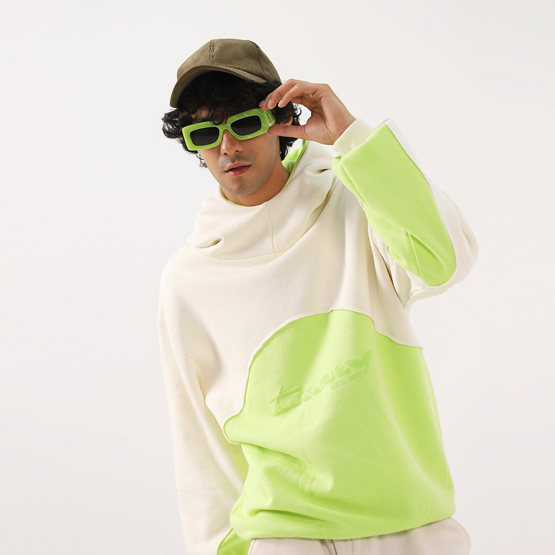 Neon Oversized Boxy Funnel Spliced Hoodie