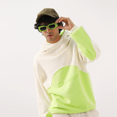 Neon Oversized Boxy Funnel Spliced Hoodie
