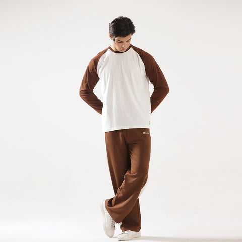 Brown Wide Leg Contrast Panel Unisex Trouser