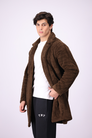 Plush Comfort Long Fur Unisex Coat - Teddy Brown