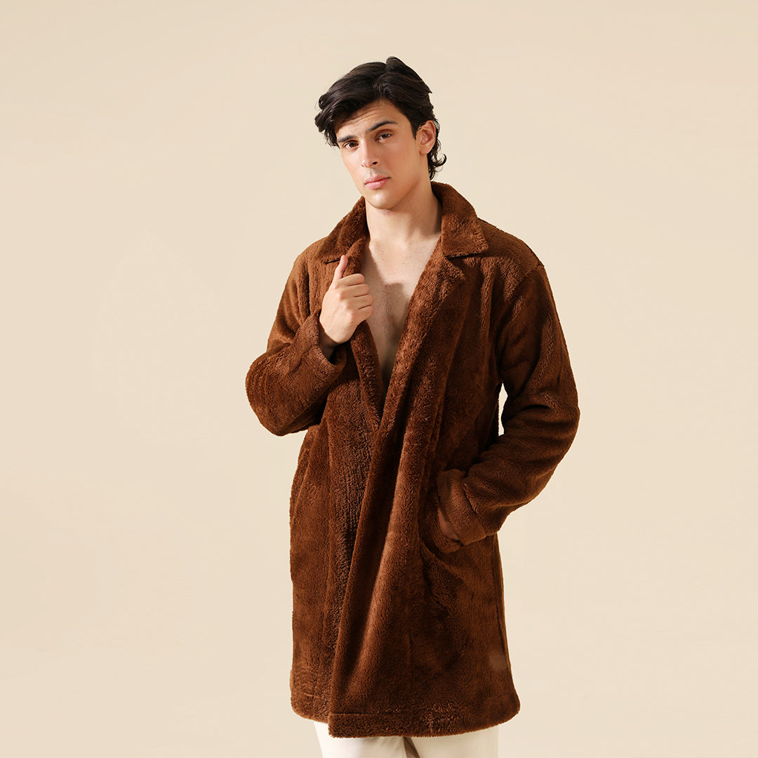 Plush Comfort Long Fur Unisex Coat Brown