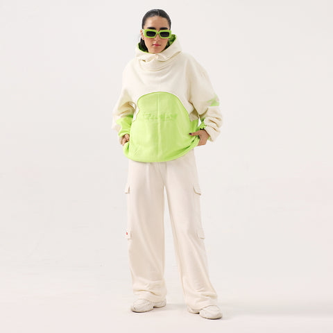Neon Oversized Boxy Funnel Spliced Hoodie