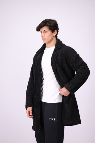 Plush Comfort Long Fur Unisex Coat - Black