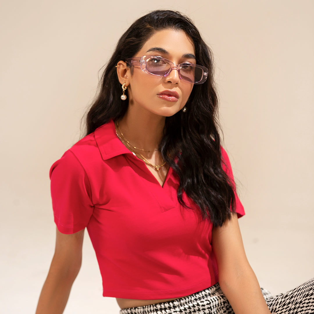 Pink Cropped Polo Tee