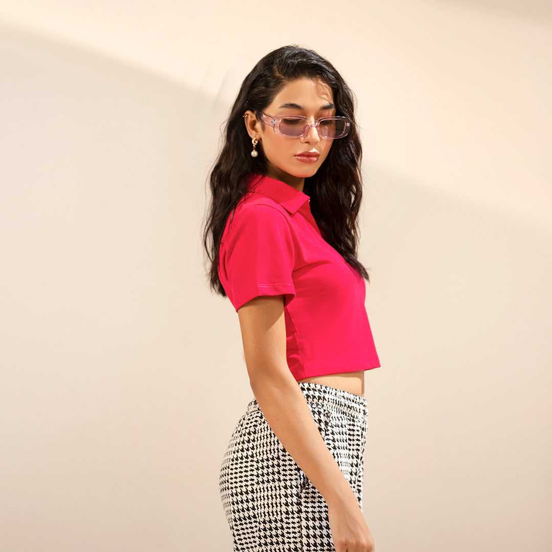 Pink Cropped Polo Tee