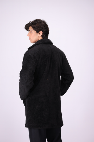 Plush Comfort Long Fur Unisex Coat - Black