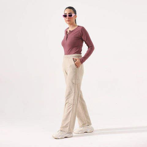 Dusty Berry Long Sleeve Ribbed Henley