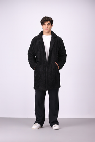 Plush Comfort Long Fur Unisex Coat - Black