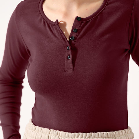Maroon Ribbed Women's Henley