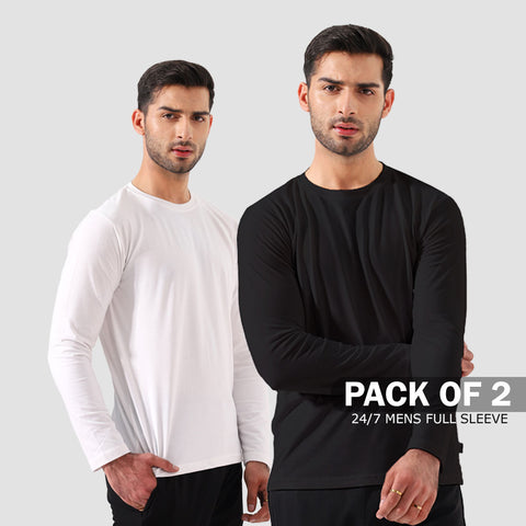 Pack of 2 - 24/7 Mens Full Sleeve - White & Black