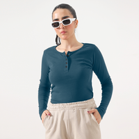 Teal Ribbed Women's Henley