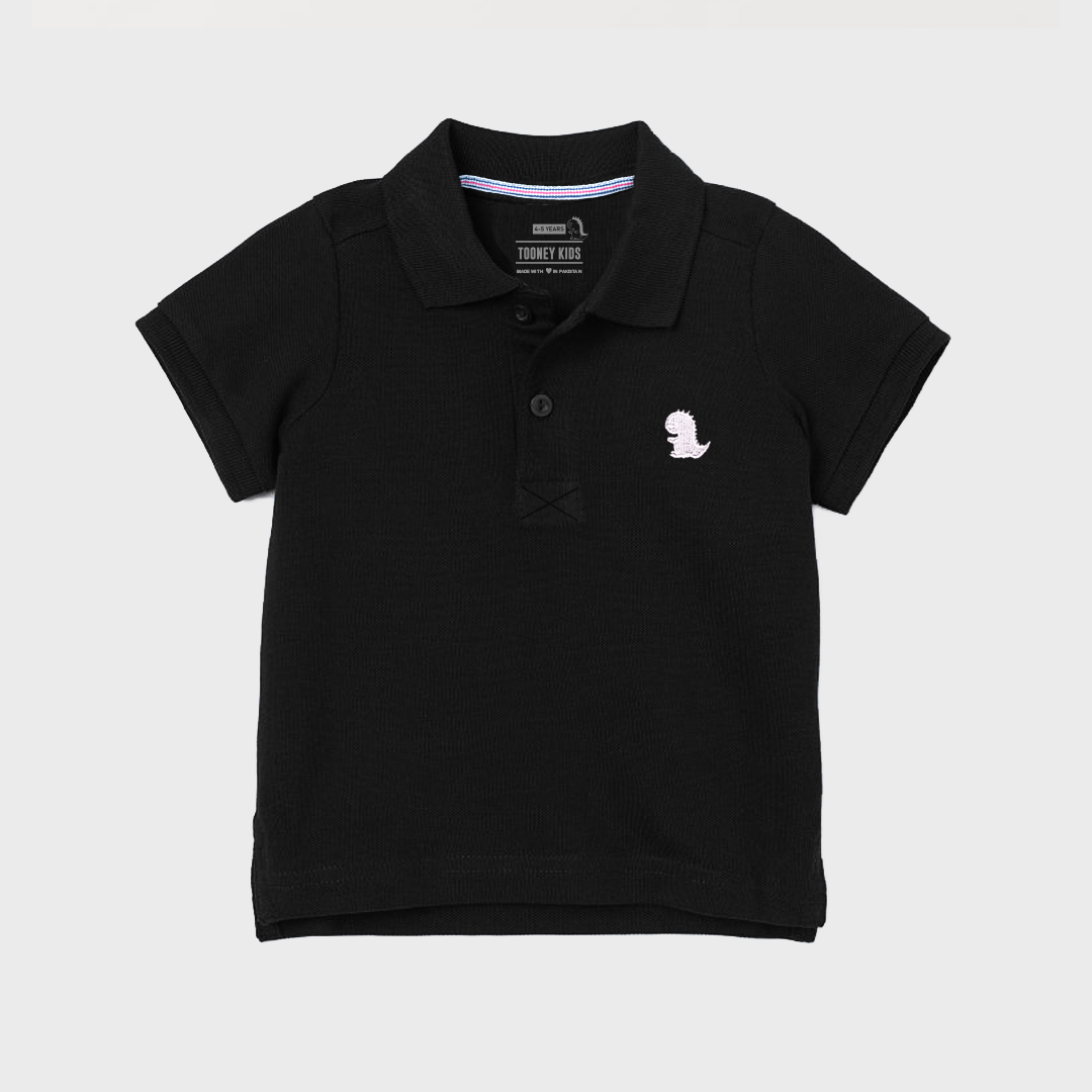 Kids Black Solid Polo
