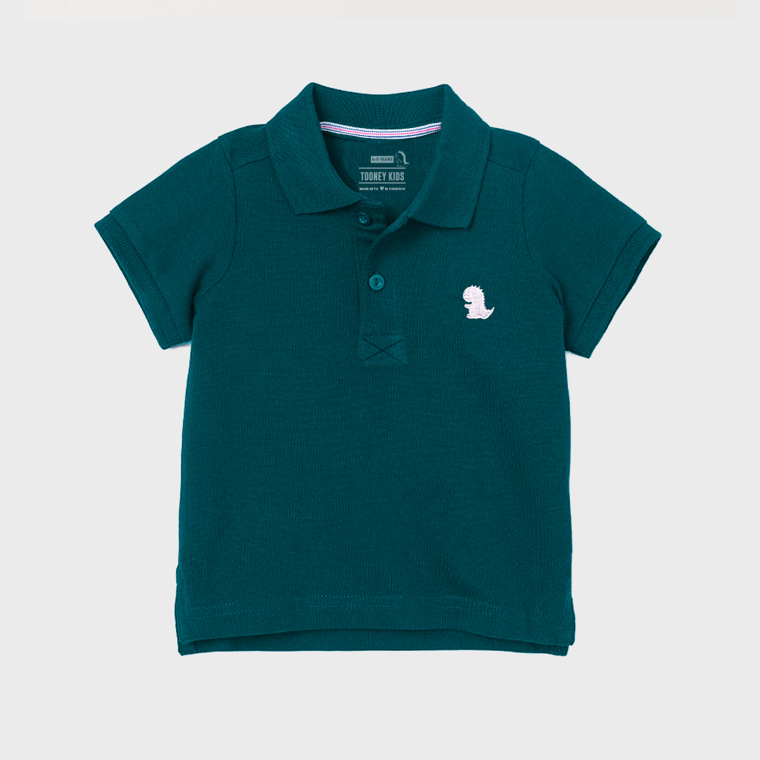 Kids Teal Solid Polo