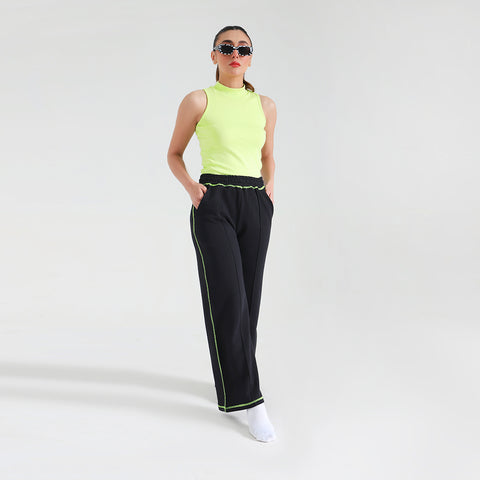 Neon Contrast Stitch Flare Trousers