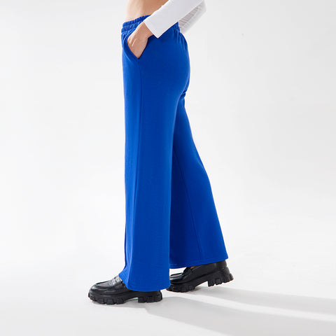 Wide Leg Seam Front Flare Joggers in Royal Blue