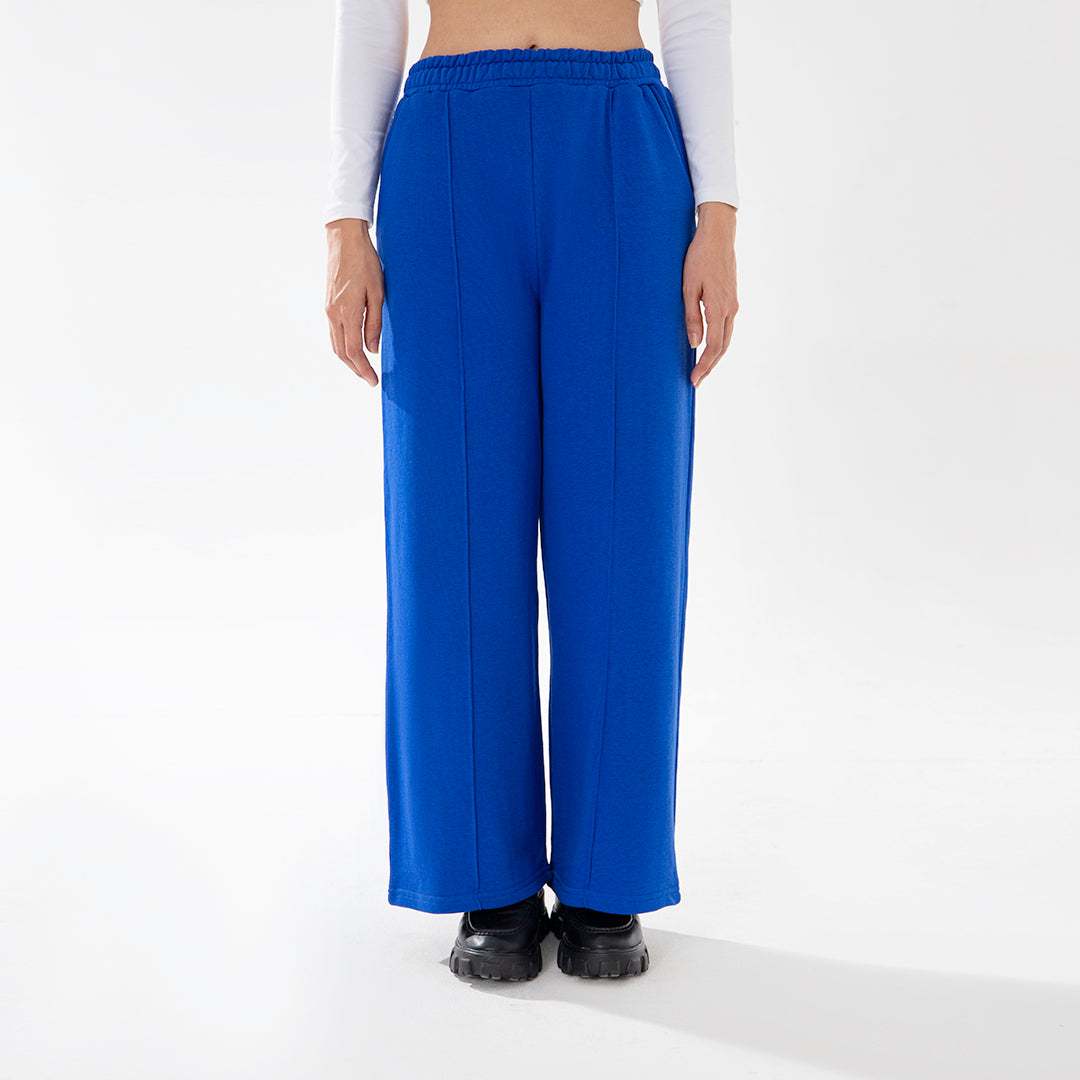 Wide Leg Seam Front Flare Joggers in Royal Blue