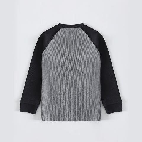 Raglan Waffle Knit Kids Charcoal/Black