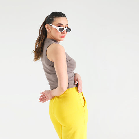 Cocoa Ribbed Sleeveless Mock Neck Top