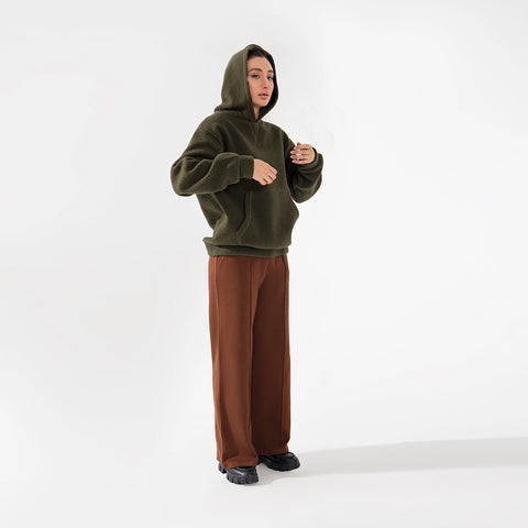 Wide Leg Seam Front Flare Joggers in Chocolate Brown