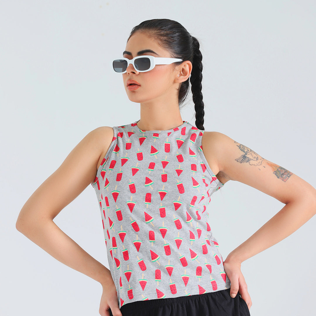 Watermelon All Over Ribbed Tanktop
