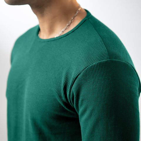 Classic Fit Waffle-Knit Long Sleeve Shirt Green
