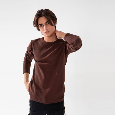 Classic Fit Waffle-Knit Long Sleeve Shirt Brown