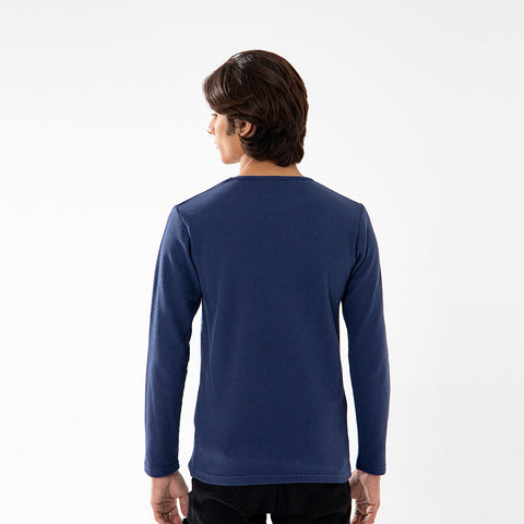 Classic Fit Waffle-Knit Long Sleeve Shirt Navy