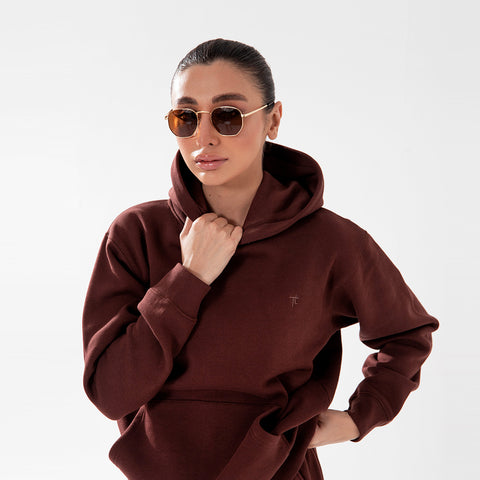 Brown Relax Fit Fleece Hoodie