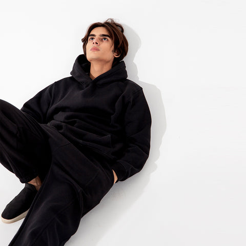 Black Relax Fit Fleece Hoodie