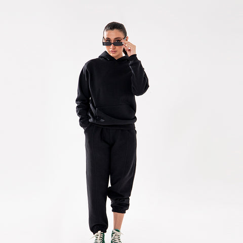Black Relax Fit Fleece Hoodie