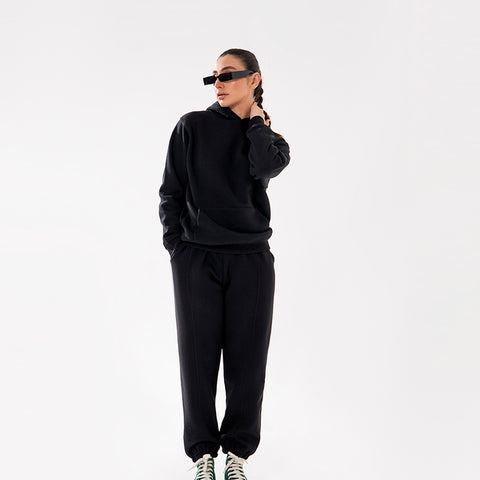 Black Relax Fit Fleece Hoodie