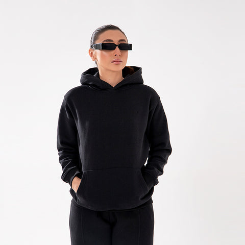 Black Relax Fit Fleece Hoodie