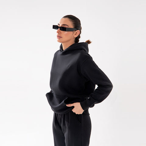 Black Relax Fit Fleece Hoodie